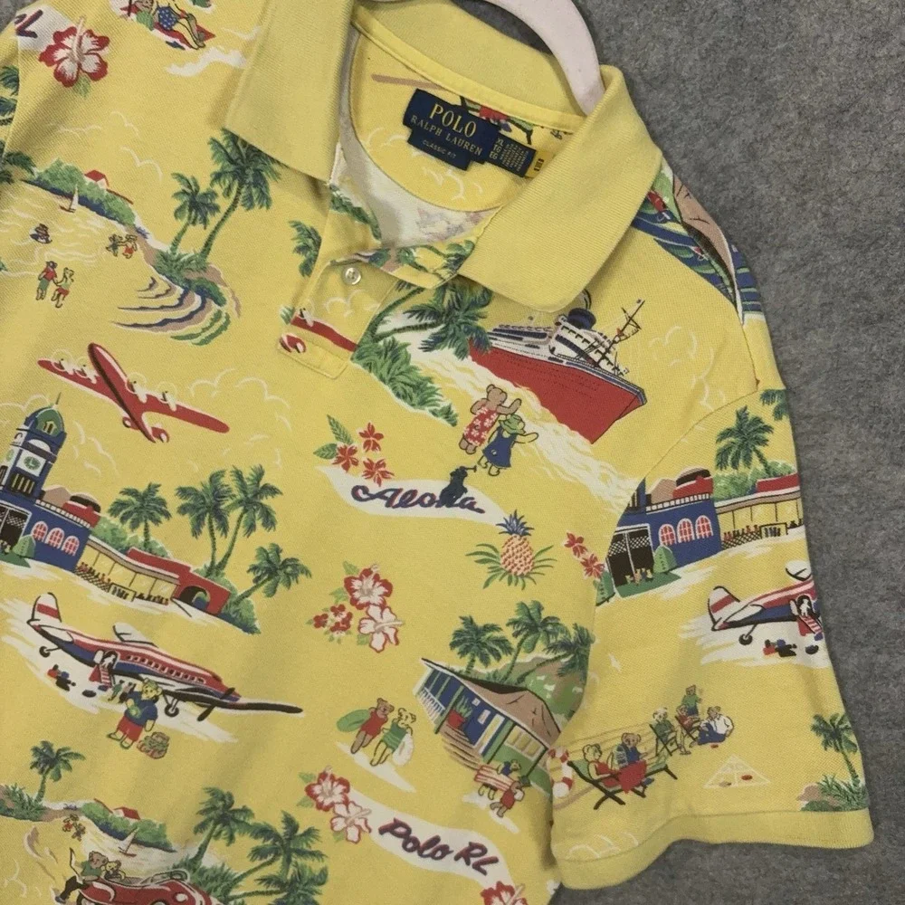 Polo Ralph Lauren Polo Bear Polo Shirt Mens XL Yellow Aloha Cotton